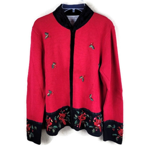 Tiara International Sweaters - Tiara International Cardinal Zipper Cardigan Womens Size M Red/Black